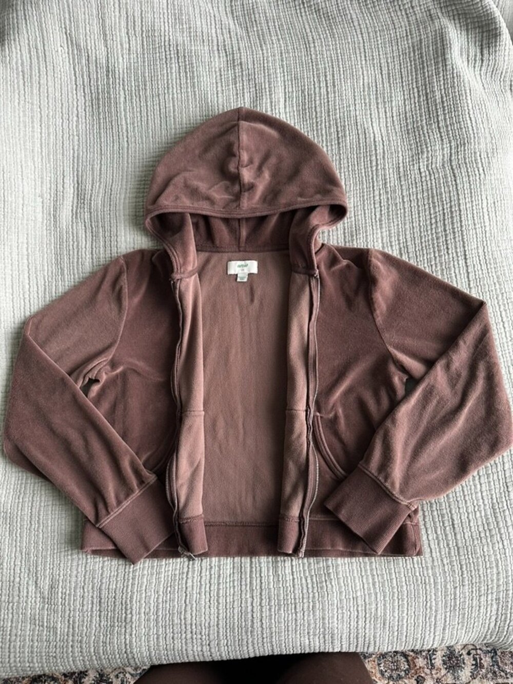 Aerie brown velour cropped zip up hoodie